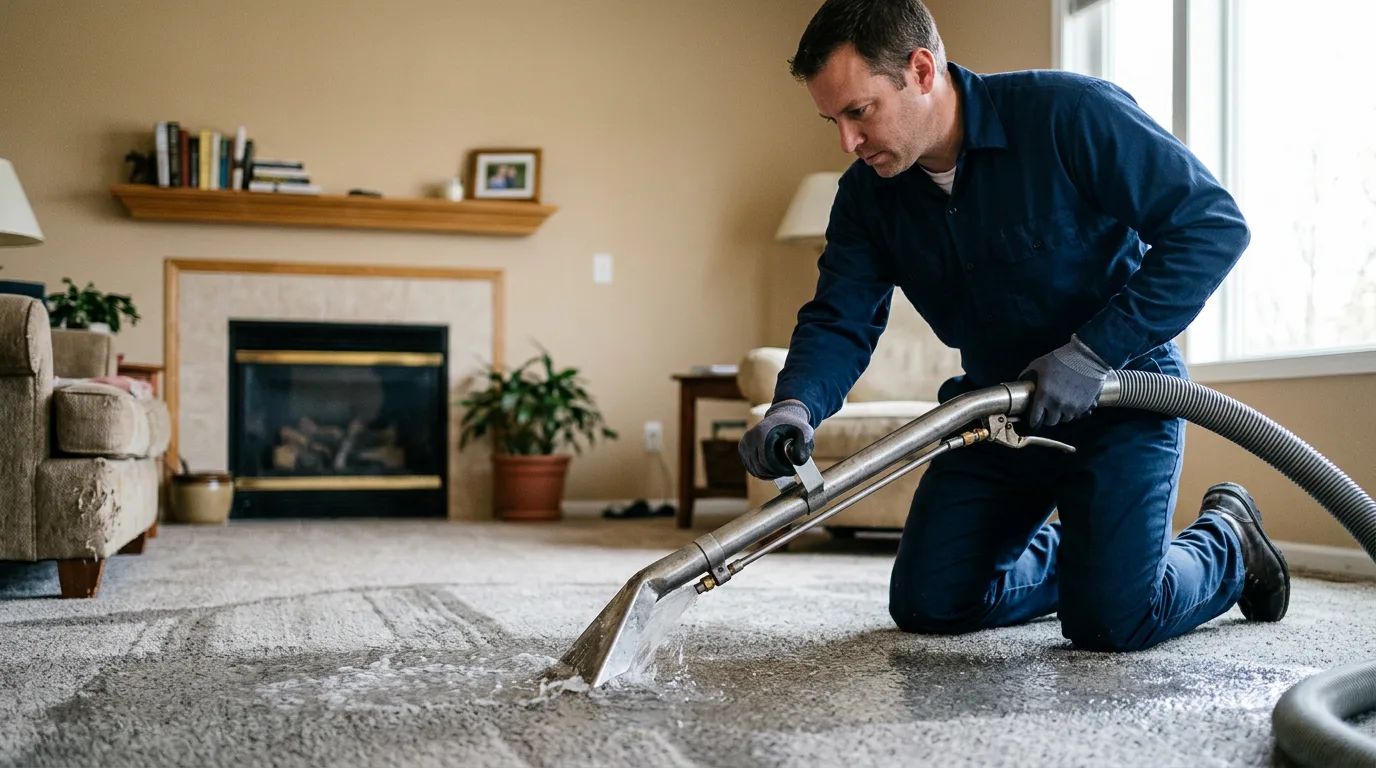 Water damage restoration technician working near Hamilton, VA